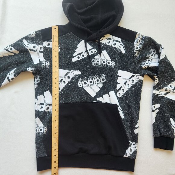 Adidas Black & White Pullover Hoodie Logo Print Comfy Casual Athletic Sporty - Picture 6 of 6